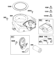 Blower Housing And Air Cleaner Group Diagram and Parts List for 40N877-0044-B5  Briggs and Stratton Engine